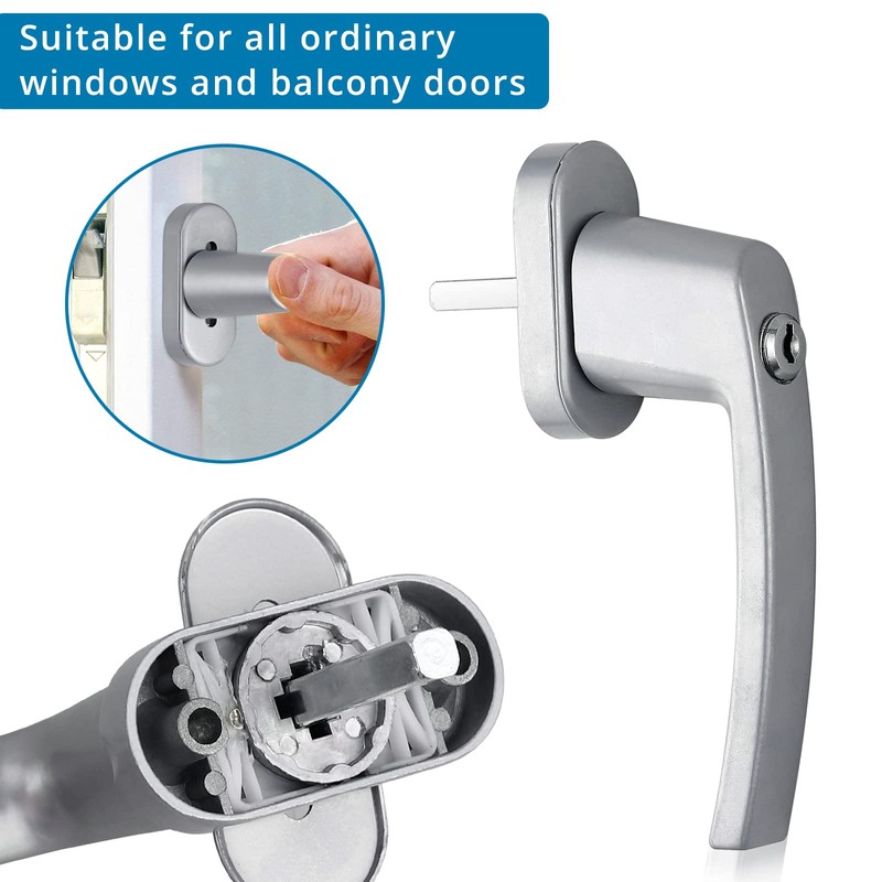 AUTOUTLET Aluminium Window Handle, Lockable, Safety Window Handle, Child Lock