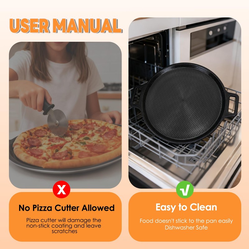 16" Laser-etched Nonstick Pizza Steel, 3-Layer Hybrid Steel Pizza Pan