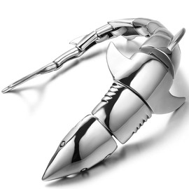 Flongo Men's bracelet, stainless steel, large, heavy bracelet, cuff, silver, shark, motorcyclist, biker, dominant, men, 20 cm, Alloy Steel, No Stone