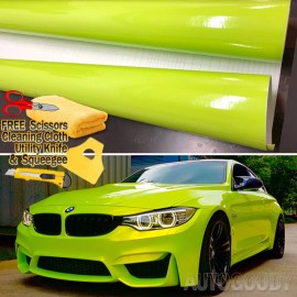 AUTOGOODY 240" x 60" Gloss Neon Green Vinyl Film Wrap Air Bubble Free 20ft x 5ft