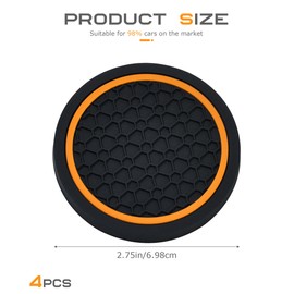 SCUARI 4PCS Car Coasters,Car Cup Coasters,Car Coasters for Cup Holders,Car Accessories Car Cup Holder Coaster,2.75 Inch No-Slip Anti Dust mats Cup Holder Insert Coaster,Fits Vehicles (Black&Orange)