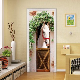 VIRANDA 3D Door Stickers Murals Peel and Stick - Horse - Door Wallpaper Self-Adhesive Door Decals Removable PVC Waterproof Door Poster for Bedroom Living Room Door Decoration 30.3" x 78.7"
