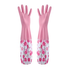 LHLZNB marigold gloves medium，washing up gloves–Household & Garden Chores, Weeding, Gardening,Washing, Cleaning & Dishwashing–Extra Protection Sleeves-Waterproof and Lined for Warmth (Pink)