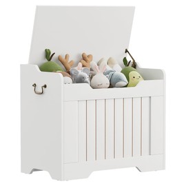 IDEALHOUSE 24.8" Storage Chest, Toy Chest for Boys Girls, Kids Wood Large Toy Box, Storage Bench with Safety Hinge,Storage Trunk for Entryway, Living Room, Bedroom, Playroom, White