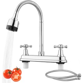 Grifo de Cocina de Acero Inoxidable, Llaves para Fregadero de Cocina Flexible con Pulverizador de Modo Dual, Cocina de Acero Inoxidable con 2 Mangueras