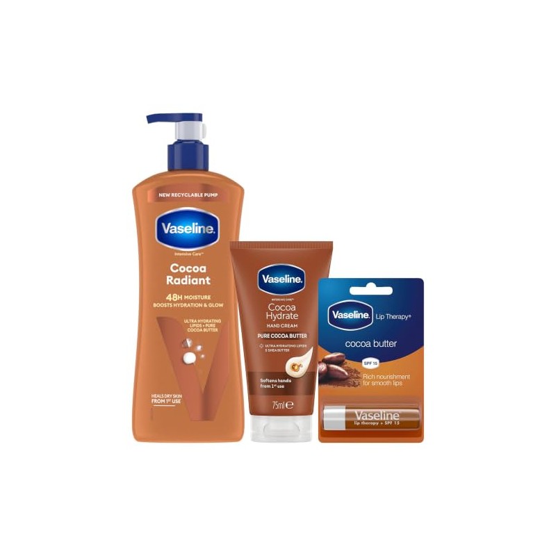 Vaseline Cocoa Radiant Bundle Lotion 600ml Hand 75ml Lip 4g