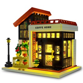 ZenithFlow Cafe Shop Building Blocks Kit, Street View Building Set with Light City Architecture House Model Construction Toys for Teens Adults, Home Decor Birthday Gifts 1512 Pcs