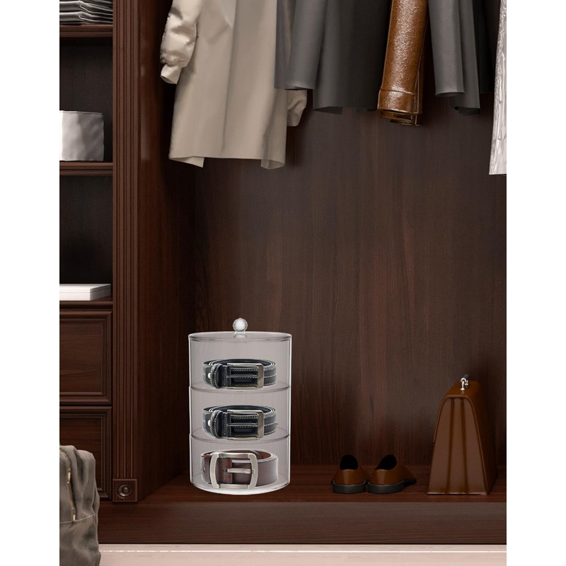 QWORK® 3-layer belt organiser, belt storage, stackable acrylic belt holder