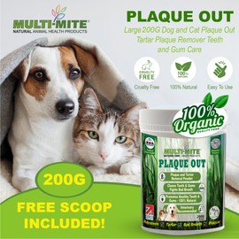 PLAQUE OUT 200g Pot - Tartar Plaque Off Remover for Dog & Cats - 100% Natural & Organic - Bad Breath Teeth Gum Care for Pets. Larger Pot 200g not 180g!