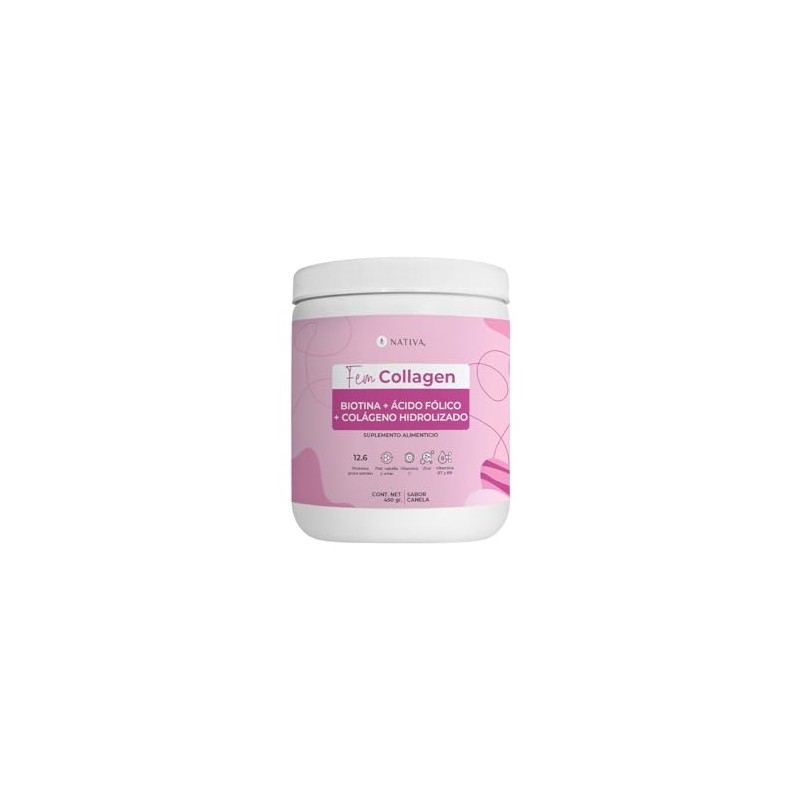 Nativa Fem Collagen Colágeno Hidrolizado Puro Biotina Ácido Fólico Sabor
