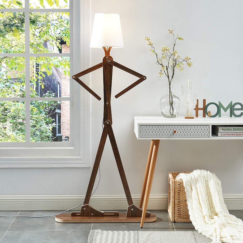 HROOME Cool Decorative Tall Floor Lamp Wood Swing Arm Standing