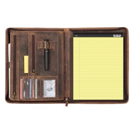 KomalC Leather Portfolio with Zipper Closure | Business Padfolio for Documents, Tablets & Accessories | Vintage Full-Grain Leather Organizer for Professionals