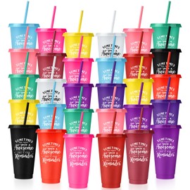 Bokon 30 Pcs Employee Appreciation Gifts 24oz Plastic Cups with Lids and Straws Thank You Gifts for Staff Coworker Reusable Tumblers Thank You Cups for Teacher Nurse(Inspiration)