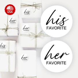 124 His Her Favorite Stickers (62+62), 1 Inch Big Round Glossy Labels, Wedding, Bridal Shower Favor Labels, Great for Gift Bags, Envelope Seal, Boxes, Tags, Bride and Groom Supplies. Made in USA