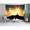 CORFOTO 70''Wx92''L Wooden Religious Crosses Tapestry Wall Hanging Sunset Jesus