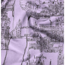 Soimoi Purple Cotton Jersey Fabric London Theme Architectural Decor Fabric Printed BTY 58 Inch Wide