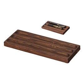 Chandeny Wooden Pen Tray, Horizontal Type, with Grooves, Desk Use, Dark Color, Pen Holder, Fountain Pen, Ballpoint Pen, Holds 3 Pens