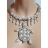 Claire Kern Creations Big Pearl Crystal Handmade Turtle Pendant Necklace