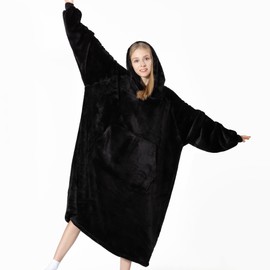 Wearable Blanket Hoodie with Pocket: Ultimate Cozy Comfort, Stylish Lounge Wear, Hands-Free Convenience - Perfect for Relaxing Evenings, TV Time, or Outdoor Lounging - All-Day Snuggling Bliss, Black