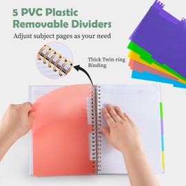 5 Subject Notebook for Work with Removable Dividers Tabs, Large 8.5" x 11 Spiral Lined Notebooks for School Note Taking & Organizer, A4 240 Pages College Ruled Journal for Women & Writing, Blue