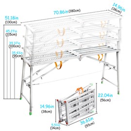 Adjustable Work Platform with 800 lb Duty Rating, Steel Step Ladder, Portable Folding Scaffolding Platform for RV Cleaning High Painting Walls, Drywall, Decorating (180 CM)