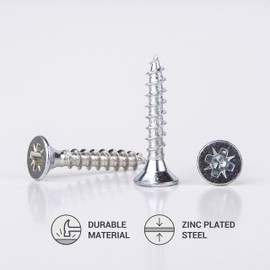 Zinc Plated Steel Wood Screws 4.5 x 25mm Pozi Drive Head Screws Fasteners Countersunk Chipboard Screws (Pack of 100)