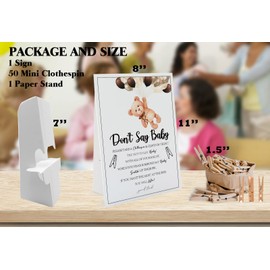 Bear Don't Say Baby Game (1 Sign And 50 Mini Natural Clothespins) Don't Say Baby Baby Shower Game, Baby Shower Decorations, Baby Shower Games Gender Neutral (2DS06)