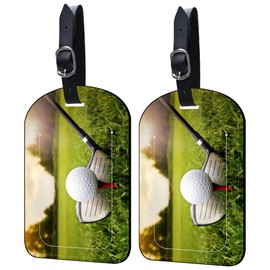 Neidius 2 Pack Luggage Tags Golf Club and Ball PU Leather Baggage Handbag Suitcase Tags with Secure Strap Privacy Cover ID Labels,Business Travel Baggage Tag Identifier