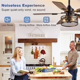 Depuley 42-Inch Ceiling Fans with Lights: Caged Ceiling Fans Dual Finish 5 Blades - Rustic Ceiling Fan with Remote Control for Industrial Living Room Outdoor Patio (E26 Bulb Included)