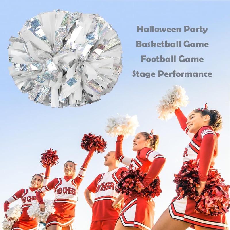 Hooshing 2 Pack Pom Poms Cheerleading Professional Holographic Silver Spot