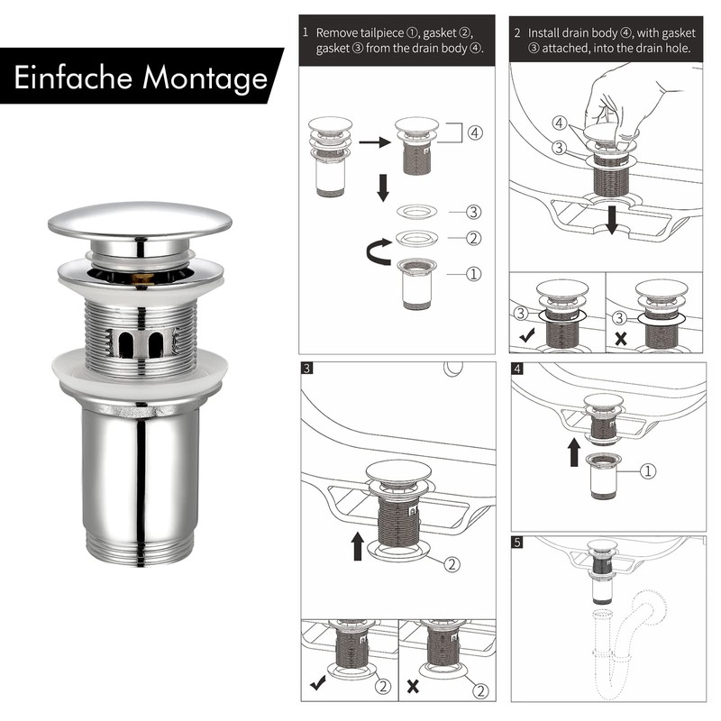 KES S2019A-CH Drain Fitting Sink with Overflow Sink Plug Pop