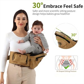 VIFOYO Baby Hip Seat Carrier with Lumbar Support and 3D Anti-Slip Protection, Baby Holder with CPC Certification, Adjustable Strap, Molle Bottle Bag for Newborns & Toddlers up to 45lbs (Khaki)