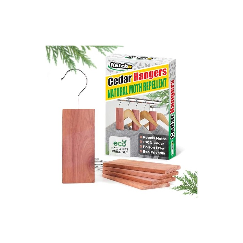 Katcha Cedar Hangers - 100% Natural Moth Repeller for Wardrobes,