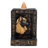 Bastet Egyptian Backflow Incense Holder, Polyresin, Black with Hieroglyphs, Hand-Painted,
