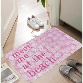 SPBL&L Pink Coastal Beach Door Mat, Meet Me at The Beach Pink Seashell Welcome Doormat for Front Door Porch Entryway Indoor Outdoor Outside, Beachy Welcome Mats, Ocean Bath Mat, 17x30 Inch