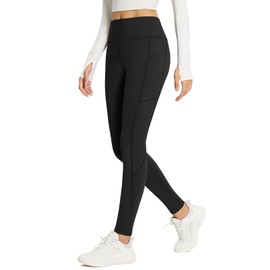 BALEAF Fleece Lined Leggings Womens Thick Soft Winter Warm Thermal Waterproof High Waisted Pockets Hiking Running Skiing Black M