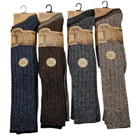 Men's Long Wool Blend Heavy Boot Socks -Warm, Durable & Comfortable UK Size 6-11 EU 39-46 (Assorted Colours) 3 Pairs