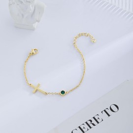 14k Gold Plated Cross Bracelet for Women Adjustable Dainty Thin Gold Twisted Link Chain Gold Bracelets for Women Bridesmaid van cleef Bracelet Christ Women Jesus Gift Christmas Gifts With Gemstone