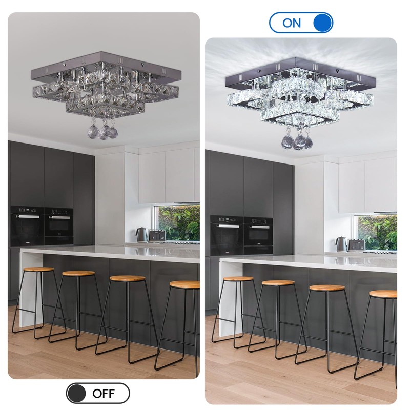 CXGLEAMING 11.8" Dimmable Crystal Chandelier Modern Crystal Ceiling Light Fixture