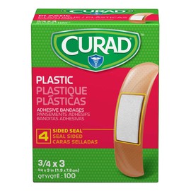 Curad Plastic Adhesive Bandages, Standard Bandage Size is 3/4" x 3", (Case of 1200)