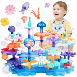 INKLAB Birthday Gifts for 3 4 5 6 7 Years Old Toddlers Girls Boys - 76PCS Marine Life Building Stacking Toys | STEM Preschool Educational Pretend Play | Learning Toys for Kids Age 3+
