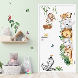 decalmile Wall Sticker Jungle Animals Elephant Lion Monkey Safari Wall Sticker Baby Room Nursery Bedroom Doors Wall Decoration