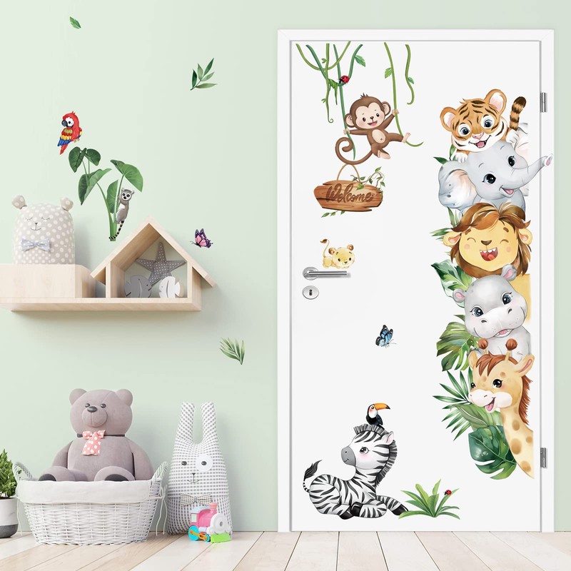 decalmile Wall Sticker Jungle Animals Elephant Lion Monkey Safari Wall