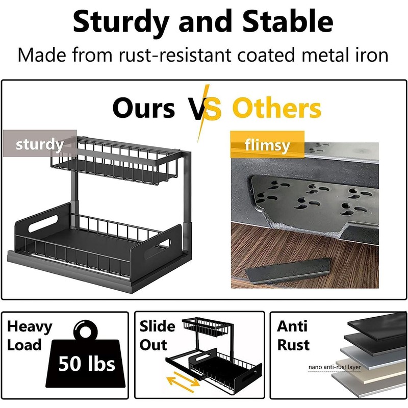 GROWSUN Under Sink Organizers and Storage 2 Tier Slide Out