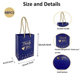 TKSBAG 48Pcs Small Gift Bags With Handles 6.29''x 2.36''x4.72'' Navy Blue Thank You Paper Gift Bags Bulk, Mini Gift Bags for Baby Shower, Birthday, Wedding, Party Favors