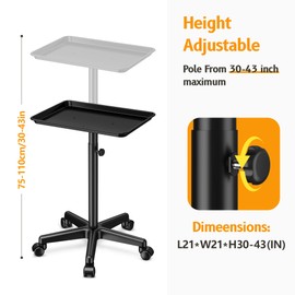 DEER BEAUTY Salon Tray on Wheels - Premium Aluminum Tattoo Tray Rolling Trolley - Adjustable Salon Service Rolling Tray Hairdresser Cart with Clinic Spa Rolling Tray Wheels (Black)