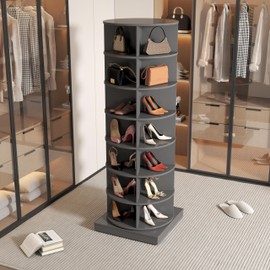 Nevoc Rotating Shoe Tower, Lazy Susan Display Spinning Shoe, Shoe Spinning Organizer, Mini 360 Swivel Wardrobe, Vertical Shoe Closet for Entryway Living Room Organization (Gray, 7 Tier)