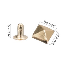 sourcing map 100 Sets Spike Rivet, 7mm Pyramid Rapid Rivet Studs Square Punk Spikes Leathercraft Decoration for Clothing Belts Bags Shoes, Light Gold