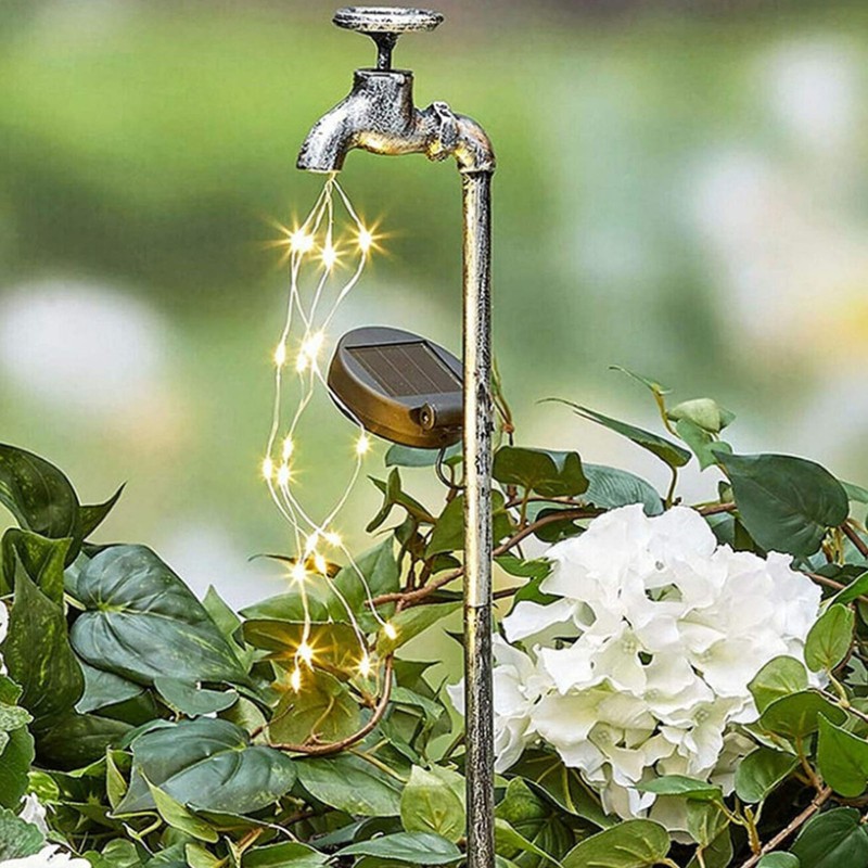 Lawn Lamp Solar Outdoor Waterproof Metal Faucet Durable Light Statue