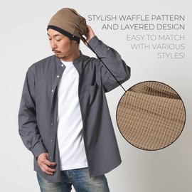 Mens Womens Slouchy Beanie Cotton - Hipster Beanie Boho Hat Korean Style Waffle Line Brown